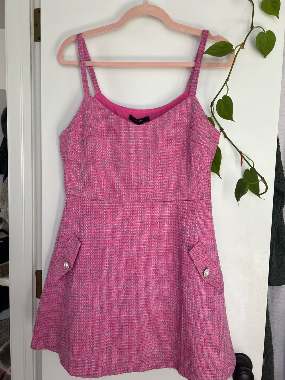 NWT Forever 21 Pink Tweed A-Line Dress with Pocket Flap Detail